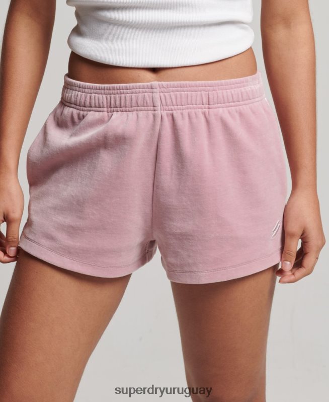 uy Superdry mujer shorts de terciopelo con logo rosa DT2N8Z3120 ropa