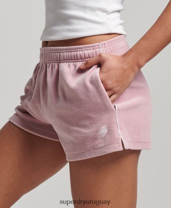 uy Superdry mujer shorts de terciopelo con logo rosa DT2N8Z3120 ropa