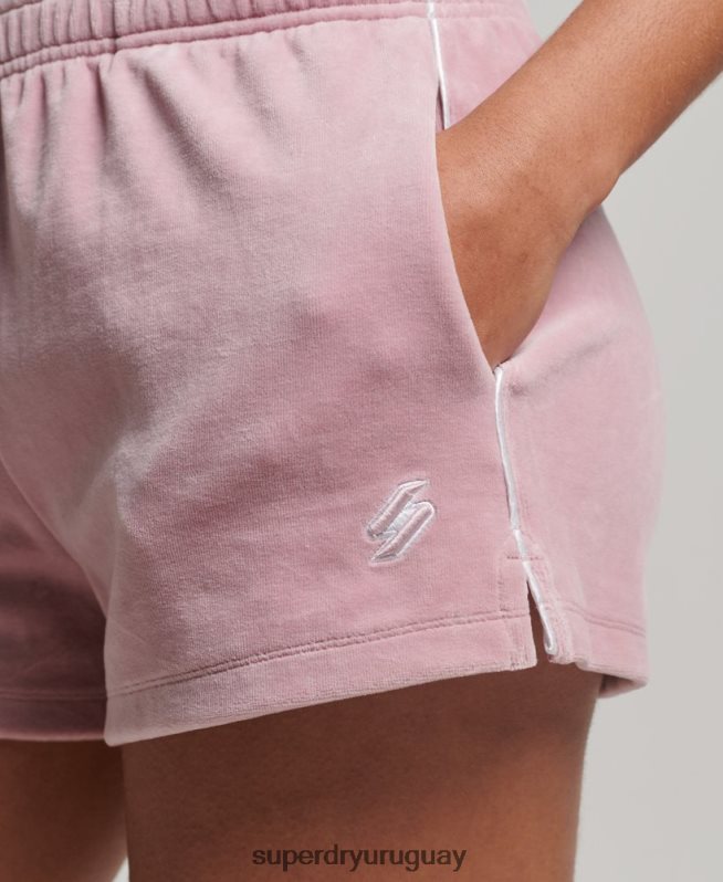 uy Superdry mujer shorts de terciopelo con logo rosa DT2N8Z3120 ropa