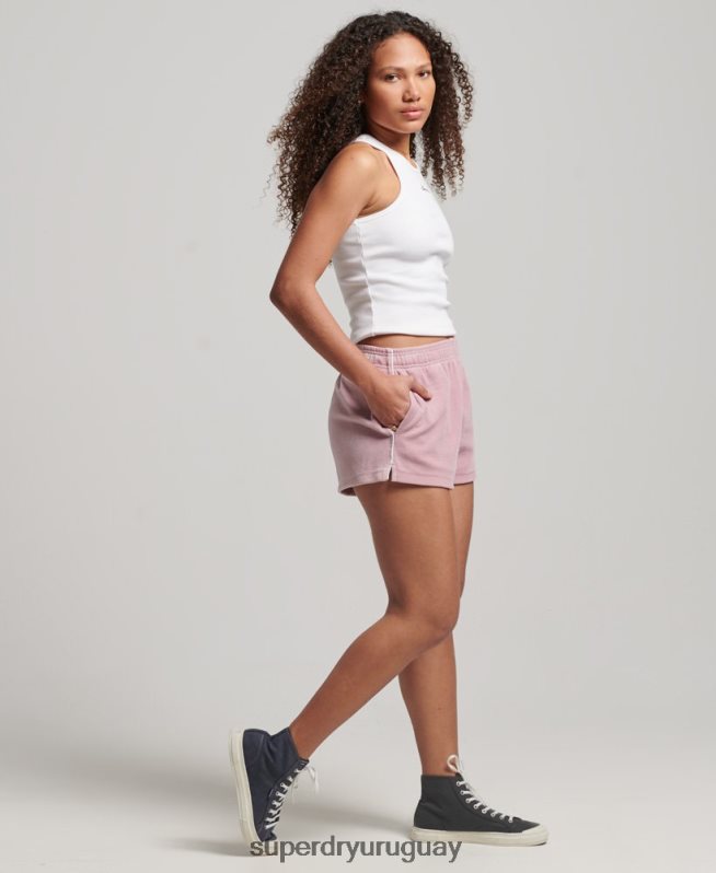 uy Superdry mujer shorts de terciopelo con logo rosa DT2N8Z3120 ropa