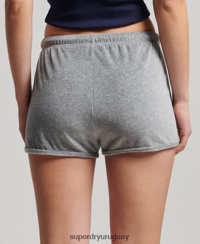 uy Superdry mujer shorts deportivos de terciopelo con logo vintage gris DT2N8Z2148 ropa