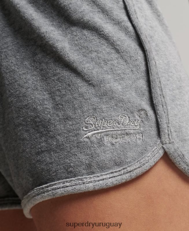 uy Superdry mujer shorts deportivos de terciopelo con logo vintage gris DT2N8Z2148 ropa