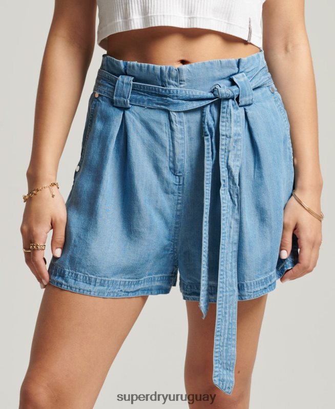 uy Superdry mujer shorts estilo bolsa de papel del desierto azul claro DT2N8Z3151 ropa