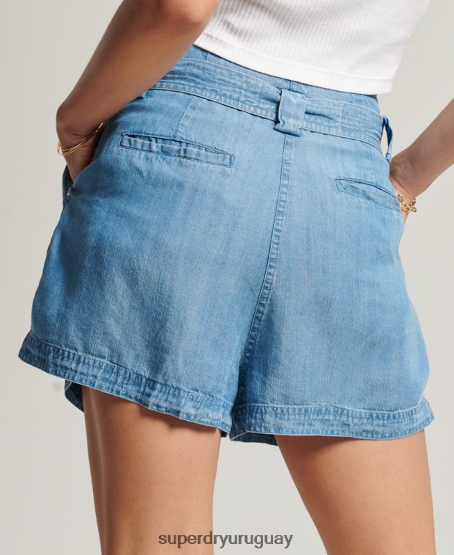 uy Superdry mujer shorts estilo bolsa de papel del desierto azul claro DT2N8Z3151 ropa