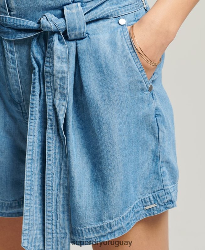 uy Superdry mujer shorts estilo bolsa de papel del desierto azul claro DT2N8Z3151 ropa