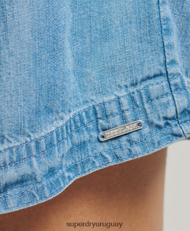 uy Superdry mujer shorts estilo bolsa de papel del desierto azul claro DT2N8Z3151 ropa