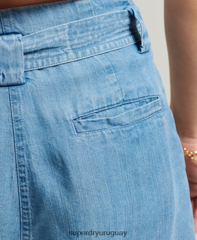 uy Superdry mujer shorts estilo bolsa de papel del desierto azul claro DT2N8Z3151 ropa