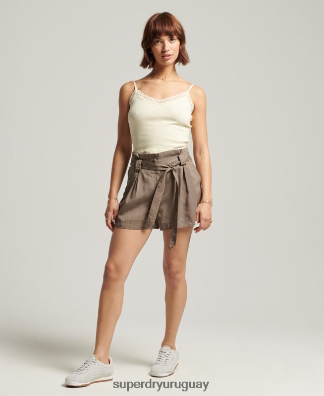 uy Superdry mujer shorts estilo bolsa de papel del desierto caqui DT2N8Z3091 ropa
