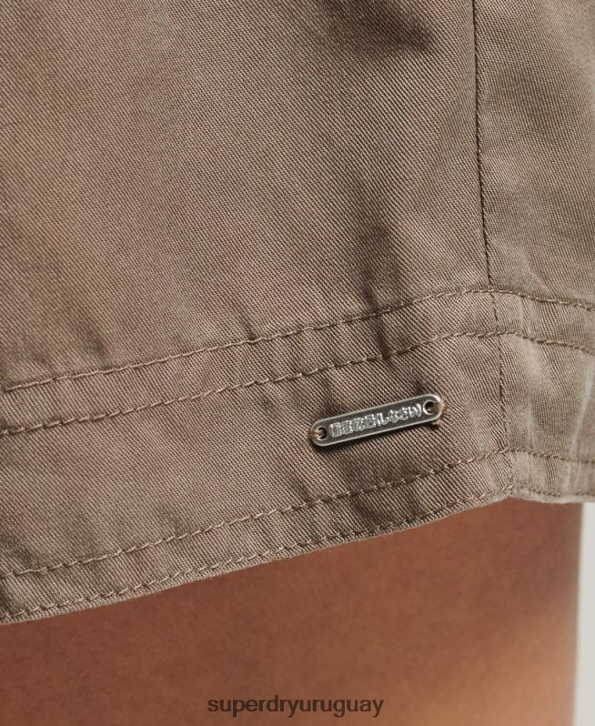 uy Superdry mujer shorts estilo bolsa de papel del desierto caqui DT2N8Z3091 ropa