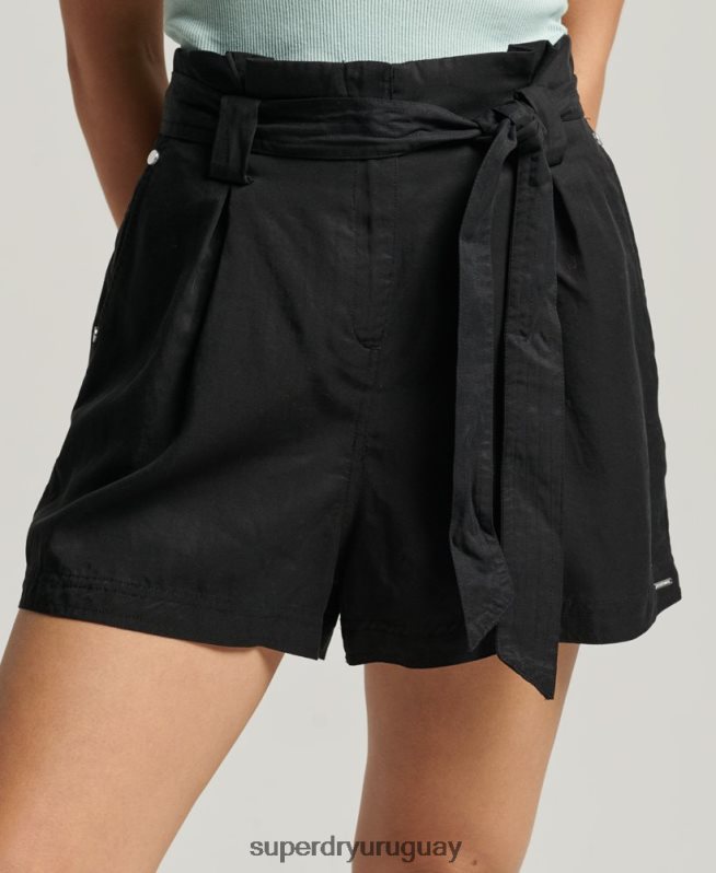 uy Superdry mujer shorts estilo bolsa de papel del desierto negro DT2N8Z3154 ropa