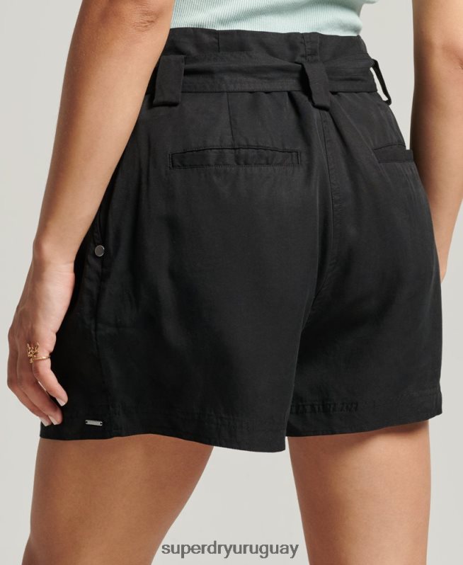 uy Superdry mujer shorts estilo bolsa de papel del desierto negro DT2N8Z3154 ropa