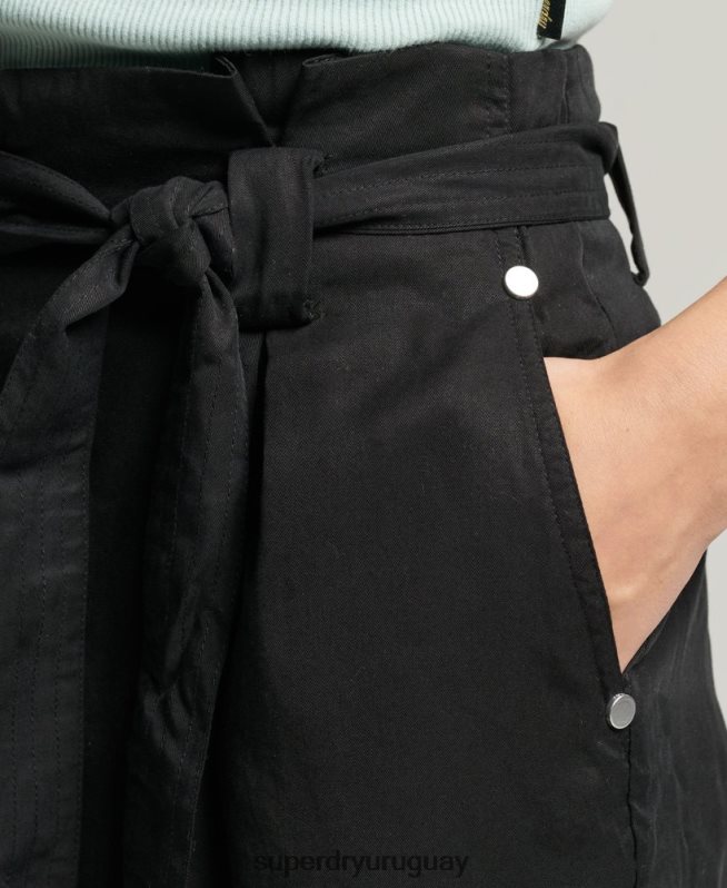 uy Superdry mujer shorts estilo bolsa de papel del desierto negro DT2N8Z3154 ropa
