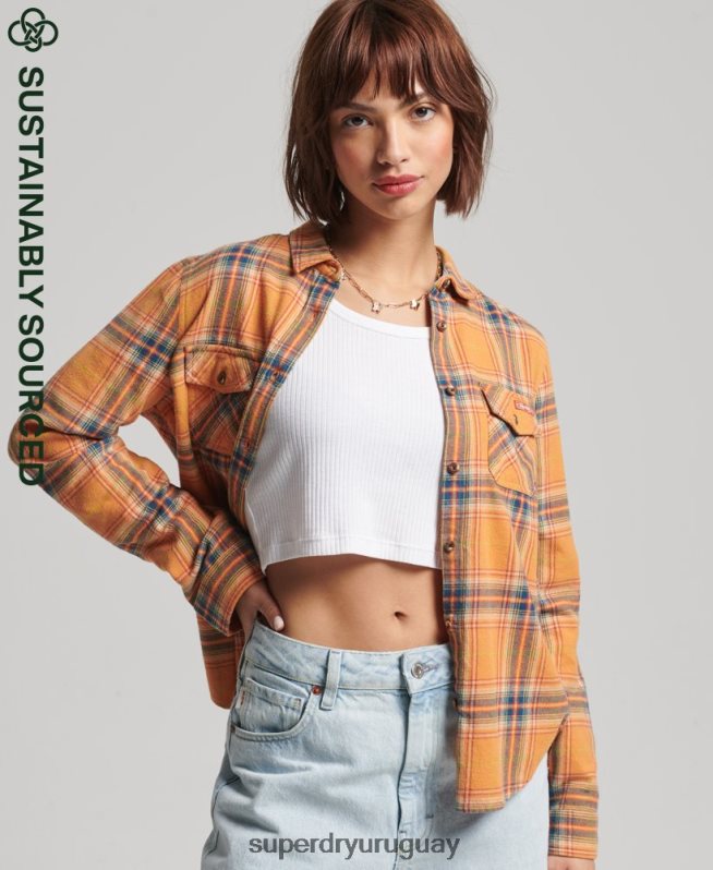 uy Superdry mujer camisa clásica de leñador de algodón orgánico amarillo DT2N8Z3033 ropa