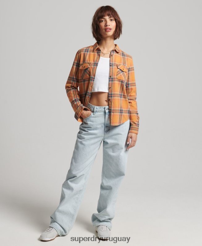 uy Superdry mujer camisa clásica de leñador de algodón orgánico amarillo DT2N8Z3033 ropa