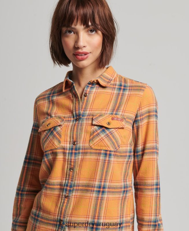 uy Superdry mujer camisa clásica de leñador de algodón orgánico amarillo DT2N8Z3033 ropa