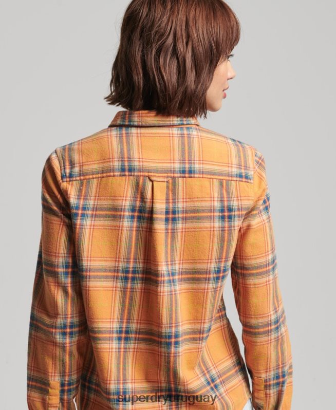 uy Superdry mujer camisa clásica de leñador de algodón orgánico amarillo DT2N8Z3033 ropa