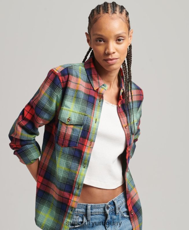 uy Superdry mujer camisa de franela a cuadros de algodón orgánico verde DT2N8Z3042 ropa