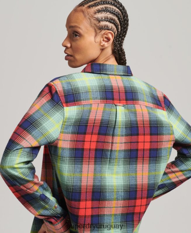 uy Superdry mujer camisa de franela a cuadros de algodón orgánico verde DT2N8Z3042 ropa