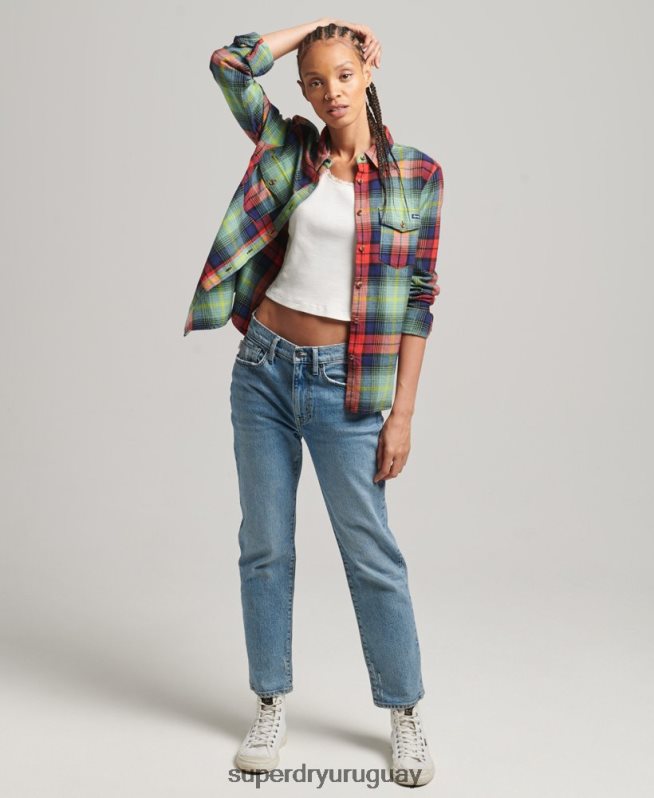 uy Superdry mujer camisa de franela a cuadros de algodón orgánico verde DT2N8Z3042 ropa