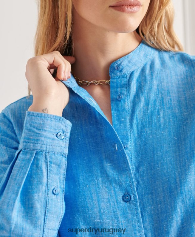 uy Superdry mujer camisa de lino studios granddad azul DT2N8Z3066 ropa