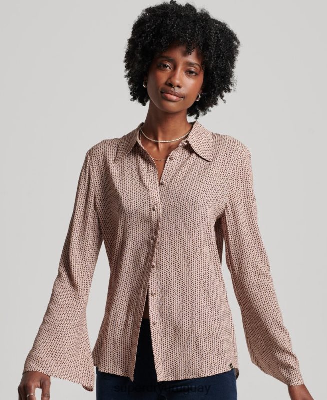 uy Superdry mujer camisa de los estudios de los setenta beige DT2N8Z2955 ropa