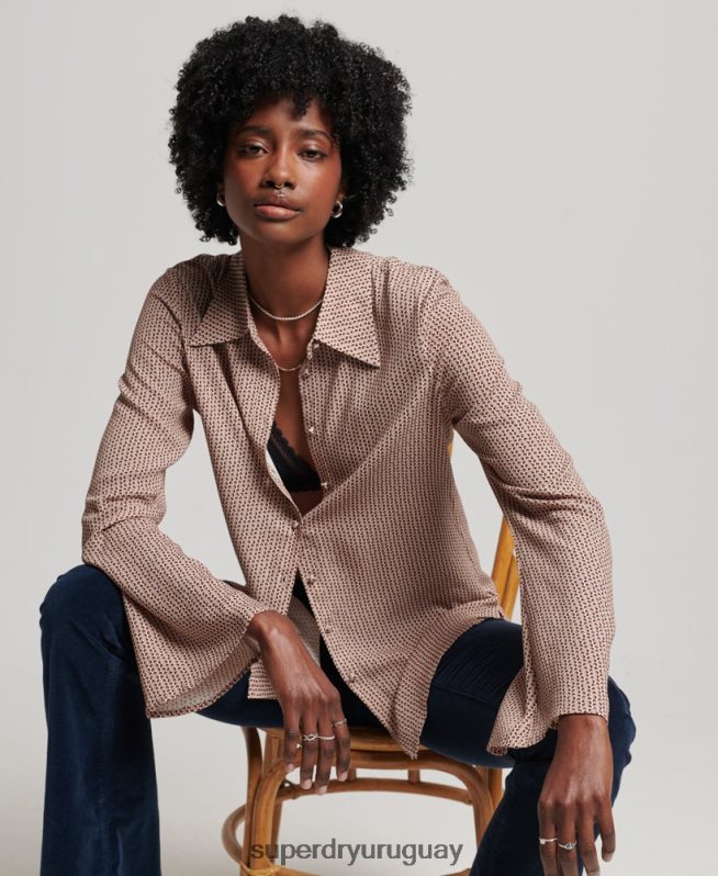 uy Superdry mujer camisa de los estudios de los setenta beige DT2N8Z2955 ropa