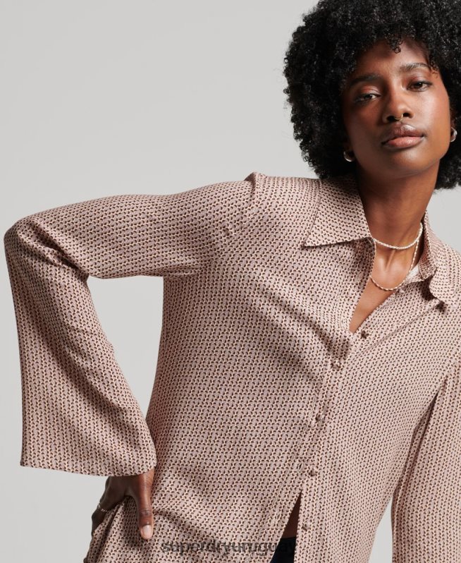 uy Superdry mujer camisa de los estudios de los setenta beige DT2N8Z2955 ropa