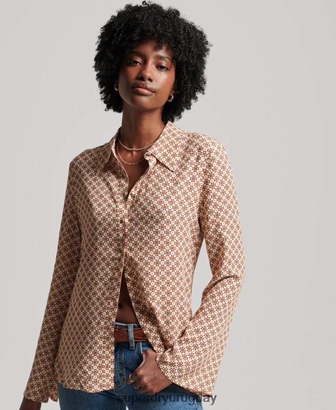 uy Superdry mujer camisa de los estudios de los setenta marrón DT2N8Z3019 ropa