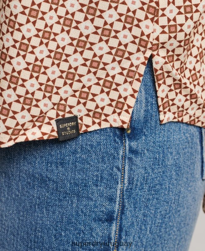uy Superdry mujer camisa de los estudios de los setenta marrón DT2N8Z3019 ropa
