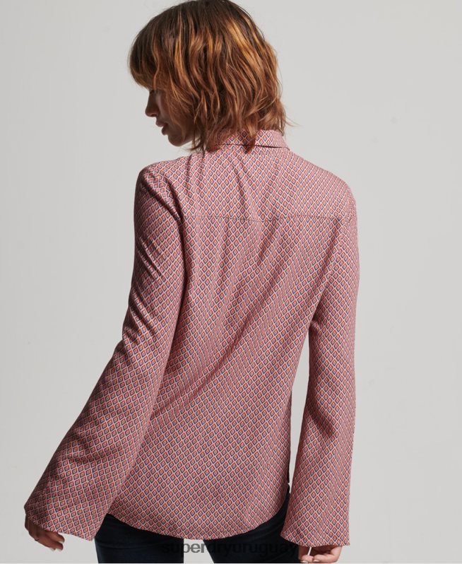 uy Superdry mujer camisa de manga larga con estampado de los años 70 rosa DT2N8Z6593 ropa