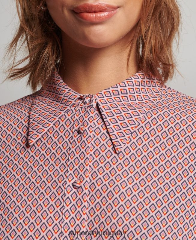 uy Superdry mujer camisa de manga larga con estampado de los años 70 rosa DT2N8Z6593 ropa