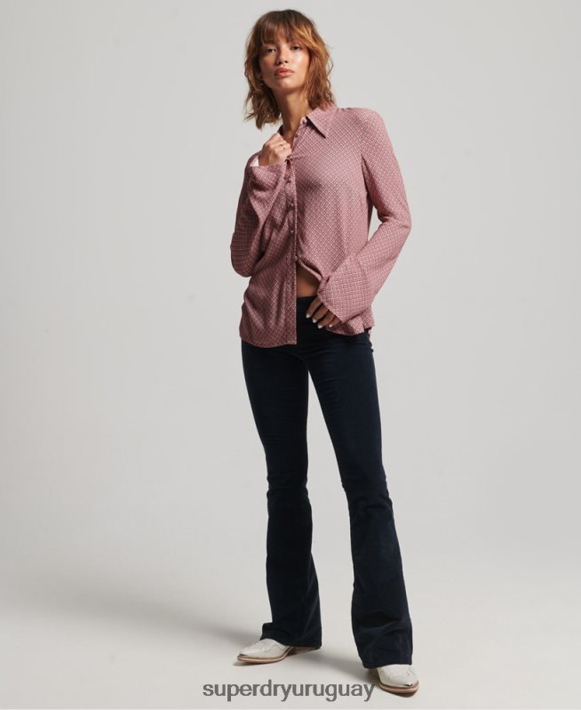 uy Superdry mujer camisa de manga larga con estampado de los años 70 rosa DT2N8Z6593 ropa