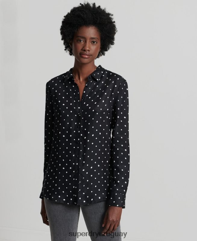 uy Superdry mujer camisa de manga larga de estudios negro DT2N8Z6764 ropa