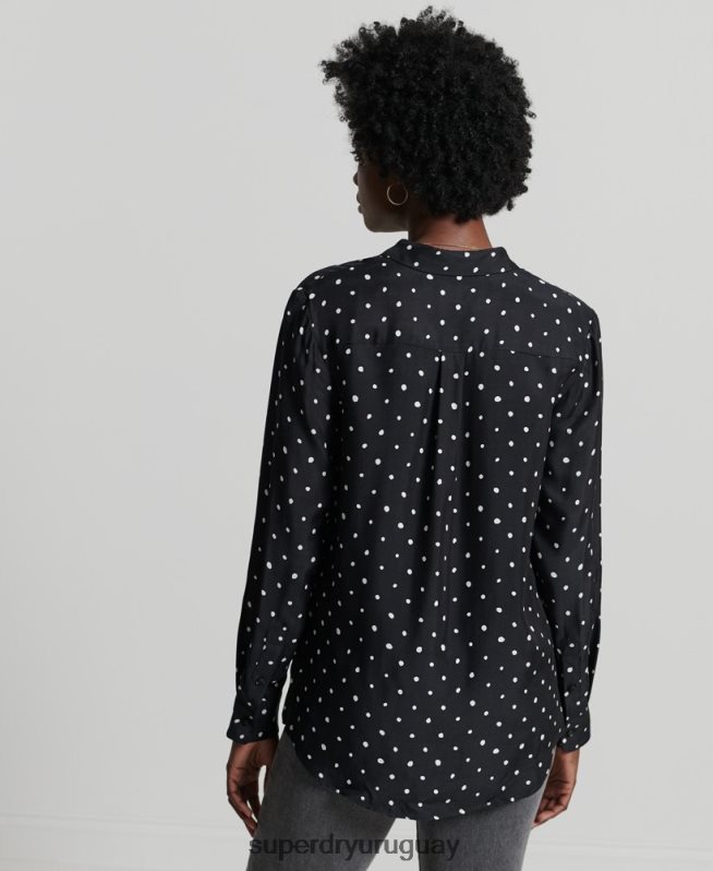uy Superdry mujer camisa de manga larga de estudios negro DT2N8Z6764 ropa