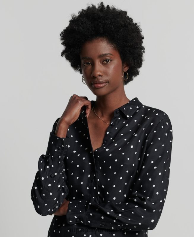 uy Superdry mujer camisa de manga larga de estudios negro DT2N8Z6764 ropa