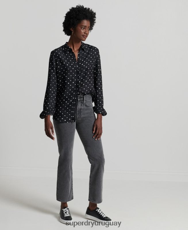 uy Superdry mujer camisa de manga larga de estudios negro DT2N8Z6764 ropa