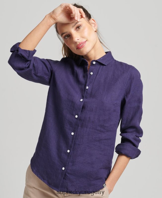 uy Superdry mujer camisa de manga larga de lino studios Armada DT2N8Z6513 ropa
