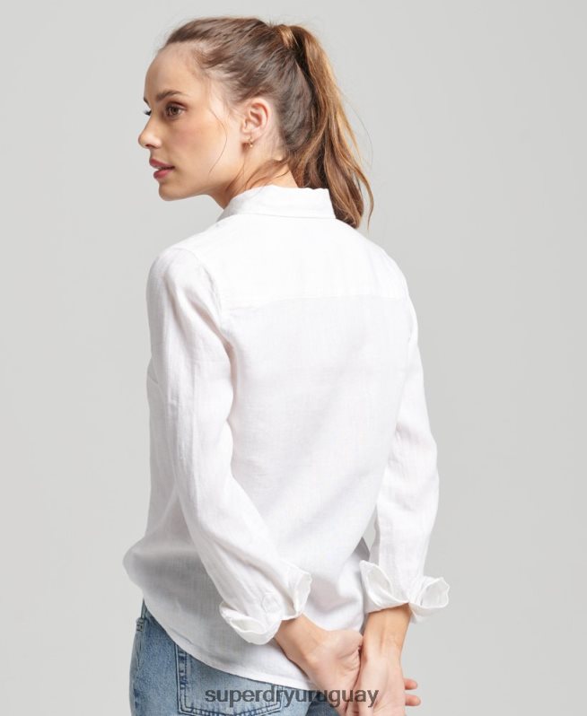 uy Superdry mujer camisa de manga larga de lino studios blanco DT2N8Z6516 ropa