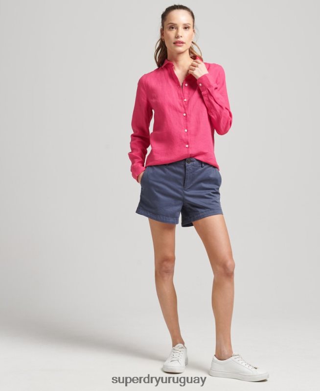 uy Superdry mujer camisa de manga larga de lino studios rosa DT2N8Z6538 ropa