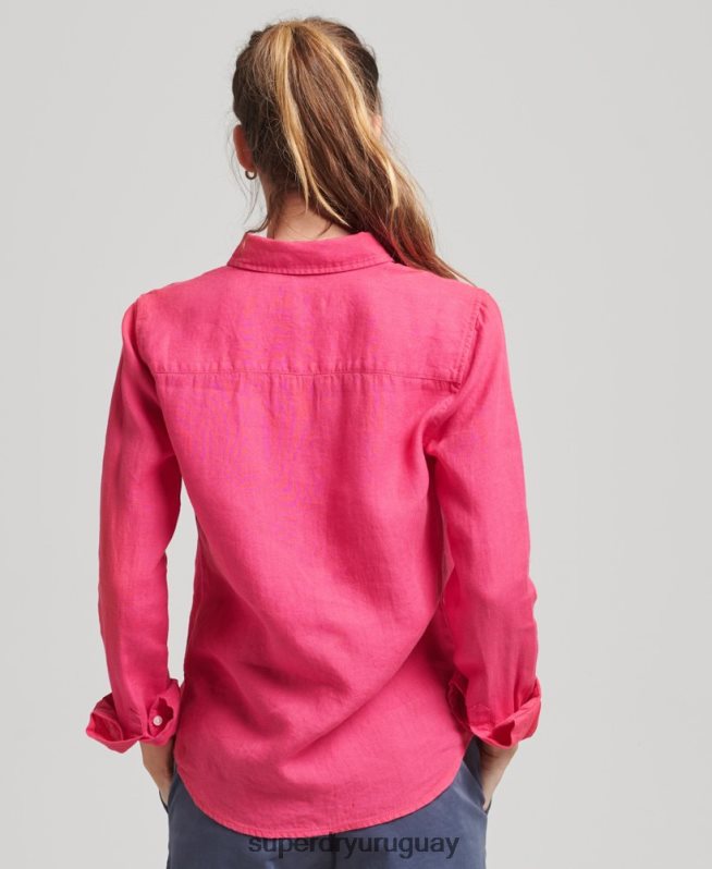 uy Superdry mujer camisa de manga larga de lino studios rosa DT2N8Z6538 ropa