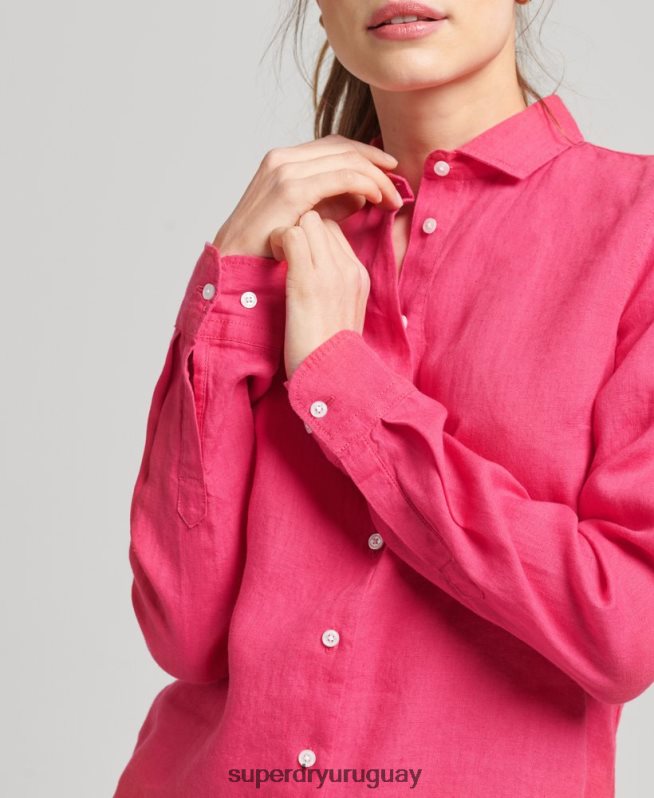 uy Superdry mujer camisa de manga larga de lino studios rosa DT2N8Z6538 ropa