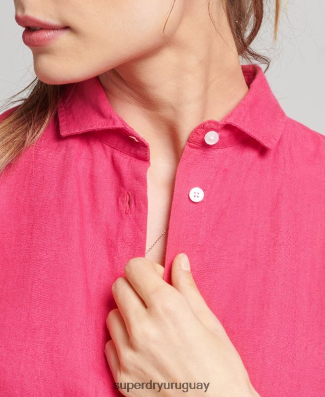 uy Superdry mujer camisa de manga larga de lino studios rosa DT2N8Z6538 ropa