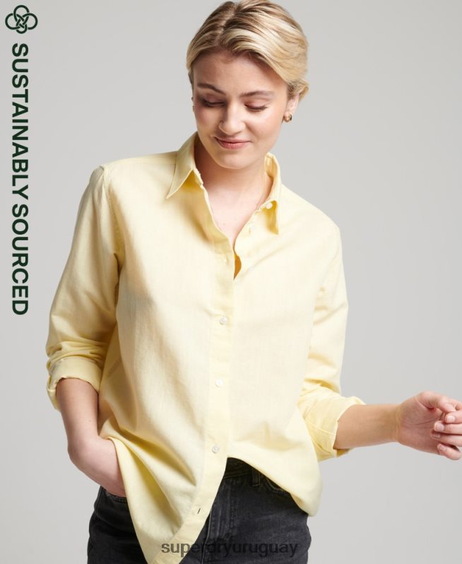 uy Superdry mujer camisa de novio de lino amarillo DT2N8Z6524 ropa