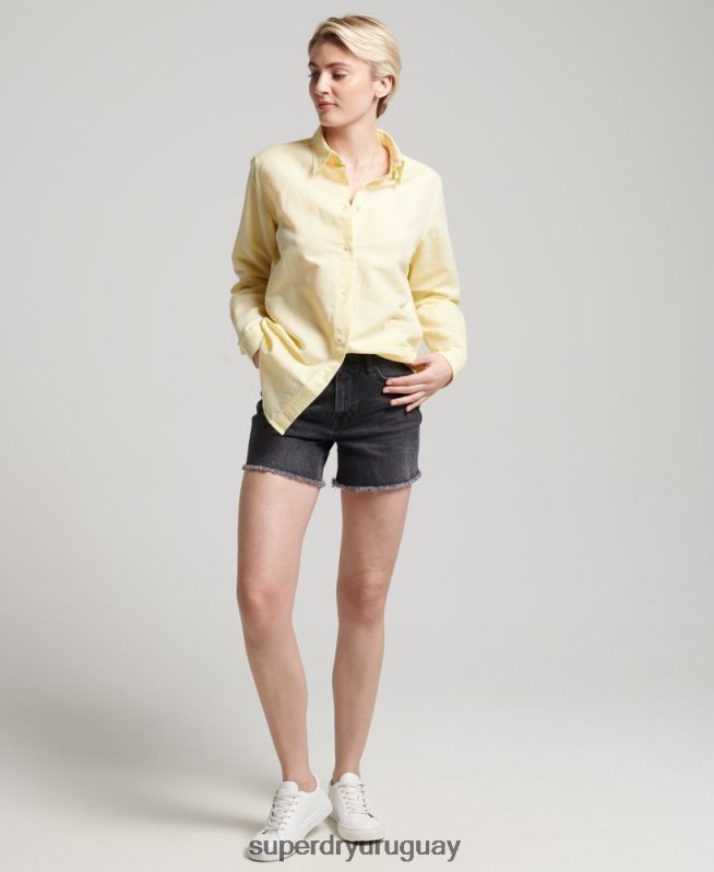 uy Superdry mujer camisa de novio de lino amarillo DT2N8Z6524 ropa