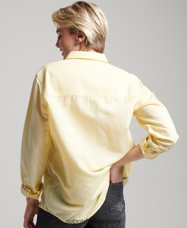 uy Superdry mujer camisa de novio de lino amarillo DT2N8Z6524 ropa