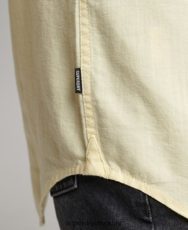 uy Superdry mujer camisa de novio de lino amarillo DT2N8Z6524 ropa