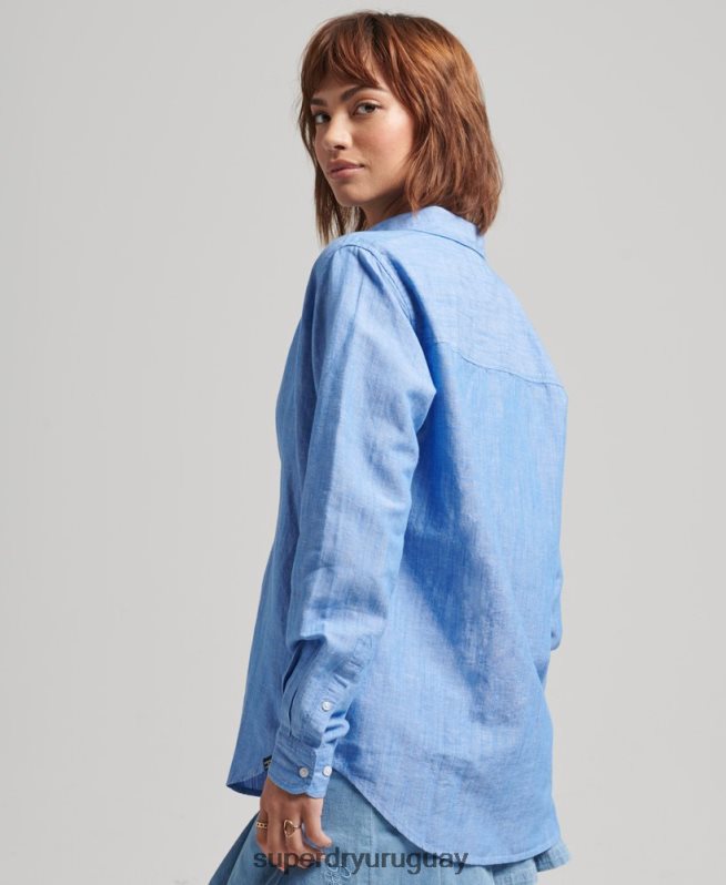 uy Superdry mujer camisa de novio de lino azul DT2N8Z6526 ropa