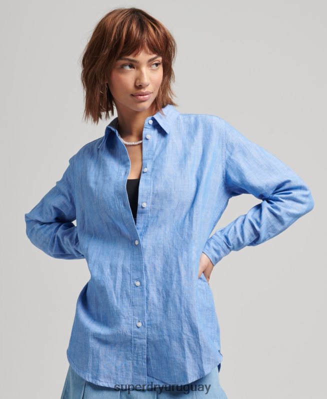 uy Superdry mujer camisa de novio de lino azul DT2N8Z6526 ropa