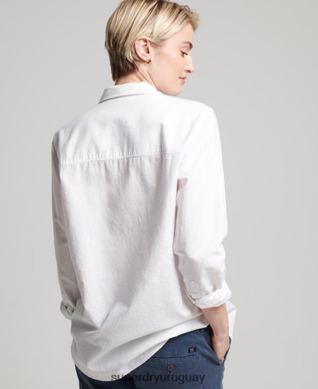 uy Superdry mujer camisa de novio de lino blanco DT2N8Z2963 ropa