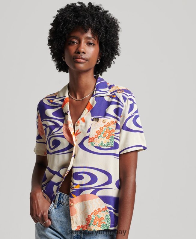 uy Superdry mujer camisa de resort de playa azul DT2N8Z2904 ropa